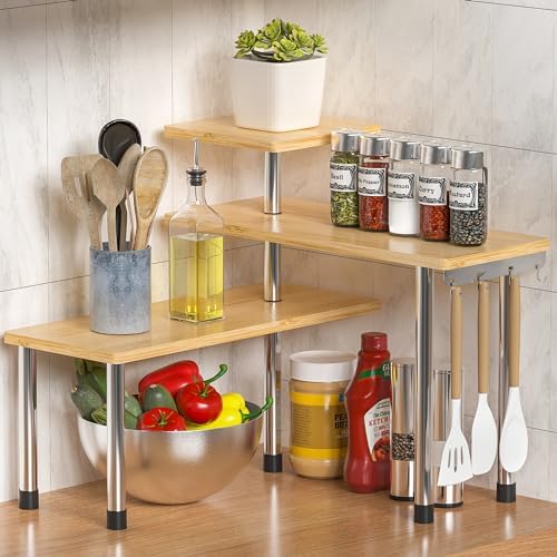 ZHWS 3-Tier Corner Shelf with 4 Hooks Organizer