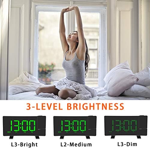 ThreeH Projection Alarm Clock with USB Charger and 2 Alarm Snooze Function