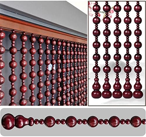 KDDEON Retro Wood Bead Curtain Dark Red 25 Strands 394x827