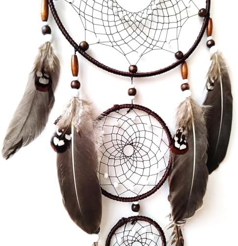 Brown Dream Catcher Large Wall Decor Handmade Feathers