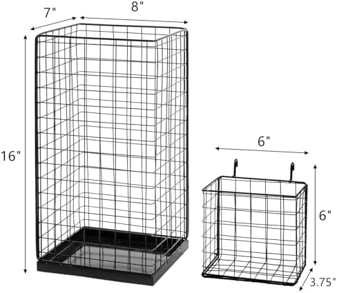 Frcctre Black Metal Umbrella Stand with 2 Hanging Baskets