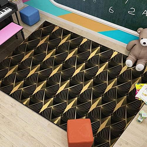 Modern 3D Art Deco Black Gold Shells Rug for Living Room