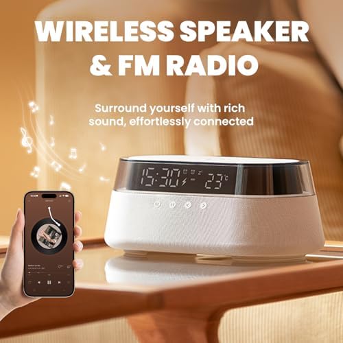 6-in-1 Smart Alarm Clock with Wireless Charging and LED Light