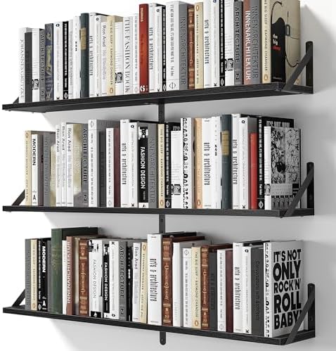 Heimlove Floating Shelves Set of 3 36 Inch Black Wood Wall Mounted