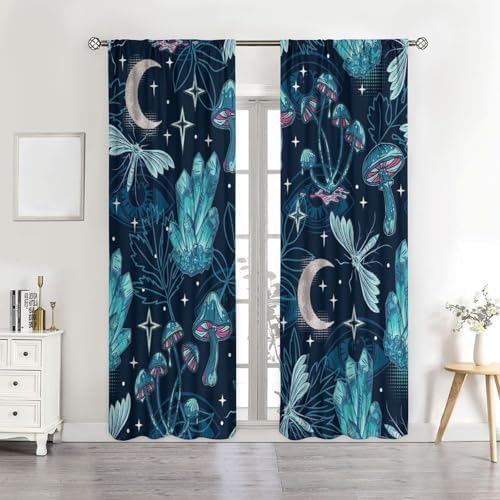 Fantasy Mushroom Moon Eyes Decor Curtains W42xL45 Inch