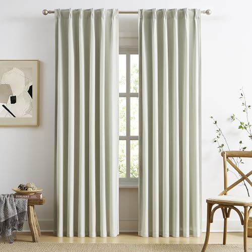 MAIHER 80 Inch Blackout Linen Curtains with Pinch Pleat and Back Tabs