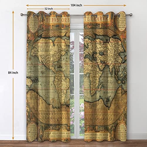 Jekeno World Map Curtains 2 Panel Set 52x84 Blackout Grommet Drapes