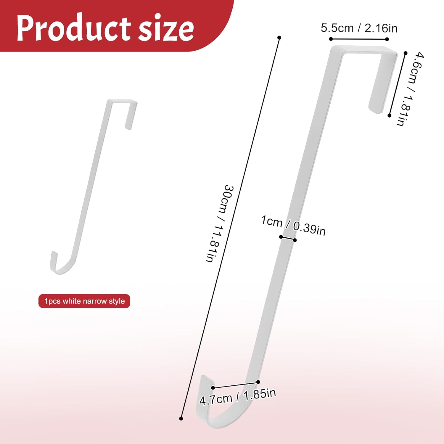 12 Inch Narrow White Wreath Hanger for Front Door