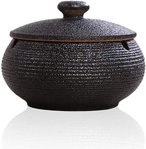 Ceramic Cigarette Ashtray with Lid - Black