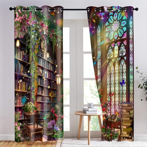 Fantasy Library Blackout Curtains 2 Panel Set