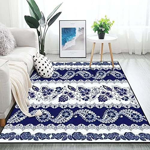 Modern 3D Area Rugs Set with Blue Floral Motifs