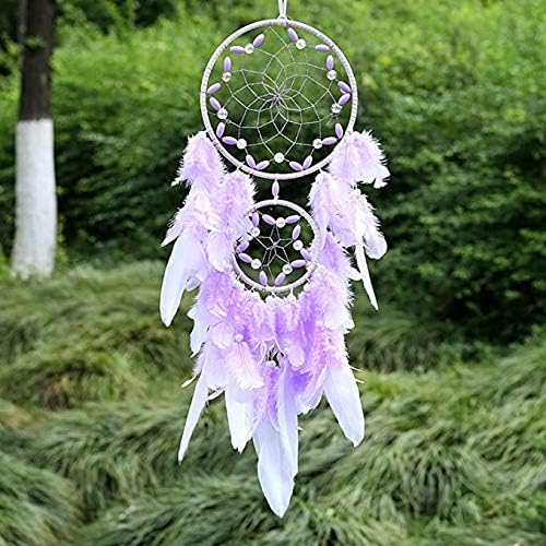 Purple Dream Catcher with Dual Ring and Feathers