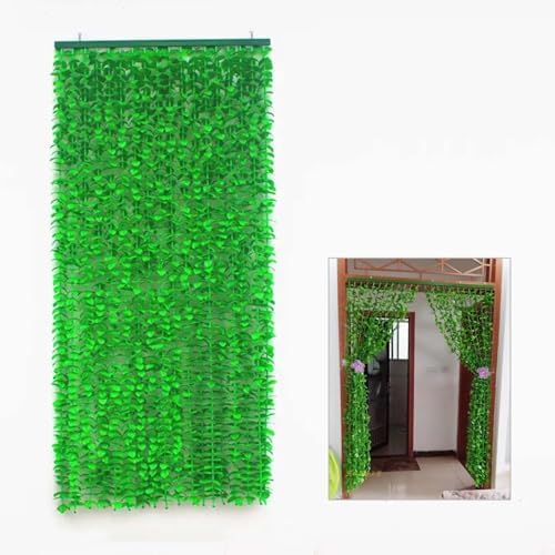 Bamboo Beaded Curtain with Green Leaf Fringe for Doors and Windows