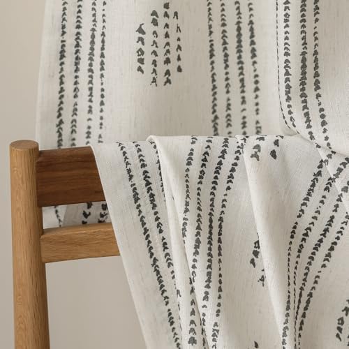 Boho Linen Curtains 2 Panels Black on Beige