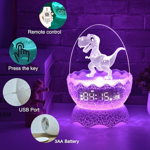 Cute Dinosaur Egg Alarm Clock with Night Light and Bluetooth Speaker