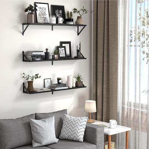 Heimlove Floating Shelves Set of 3 36 Inch Black Wood Wall Mounted