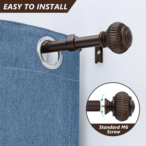 Bronze 1 Inch Adjustable Curtain Rods with Lantern Ends