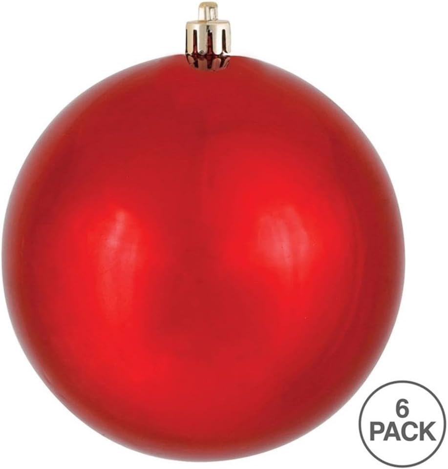 Vickerman 4 Inch Red Shiny Ball Ornament 6 Pack