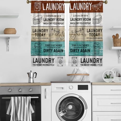 Zokyer Wooden Teal Brown Curtain with Funny Quotes for Bedroom Window Treatment
