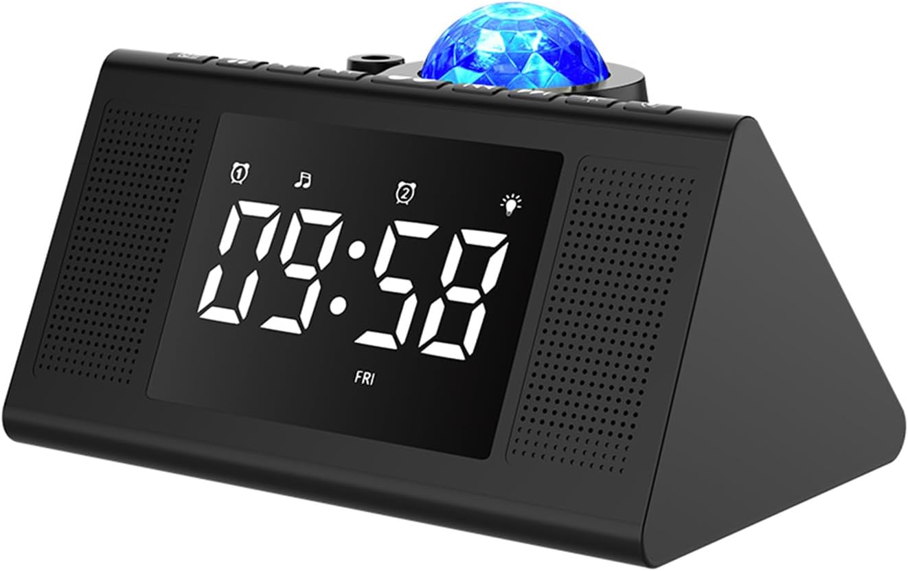 Star Projection Alarm Clock with Bluetooth Speaker and White Noise