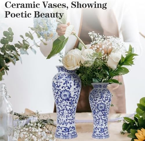 Yunjuhop Chinoiserie Blue and White Vase Decor