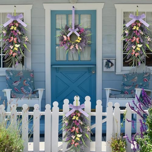 2 Pcs 24 Inch Artificial Lavender Teardrop Wreaths