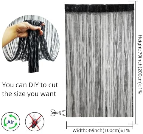 Ave Split 2Pack Decorative Door String Curtain Black