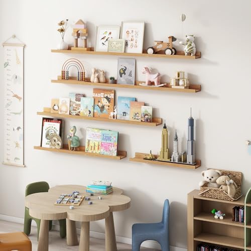 Picture Ledge Shelf Set of 2 - Rustic Elm Wood 24 Inches
