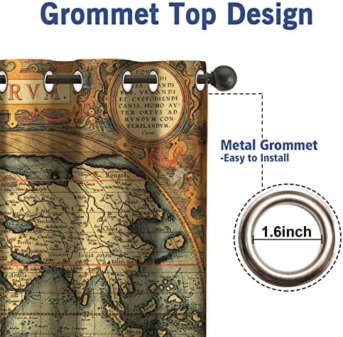 Jekeno World Map Curtains 2 Panel Set 52x84 Blackout Grommet Drapes
