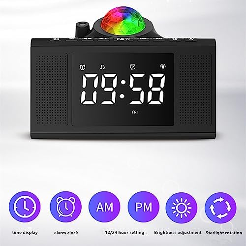 Star Projection Alarm Clock with Bluetooth Speaker and White Noise