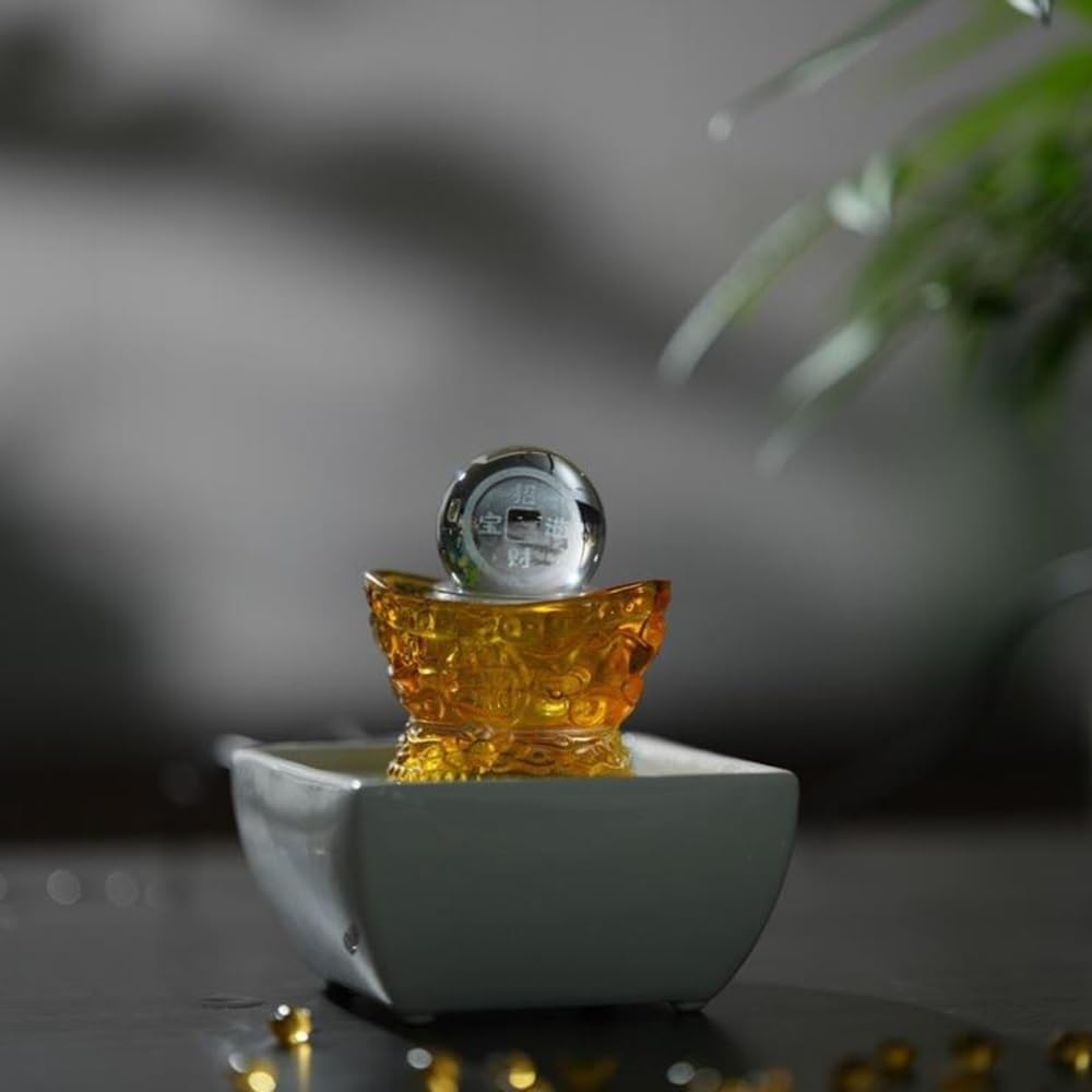Elegant White Tabletop Fountain with Yuanbao Ornament