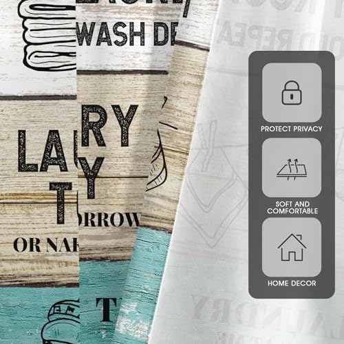 Zokyer Wooden Teal Brown Curtain with Funny Quotes for Bedroom Window Treatment