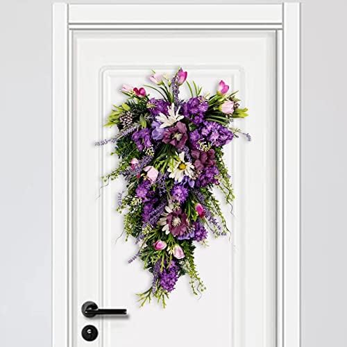 Floral Swag Decorative Teardrop Wreath Purple