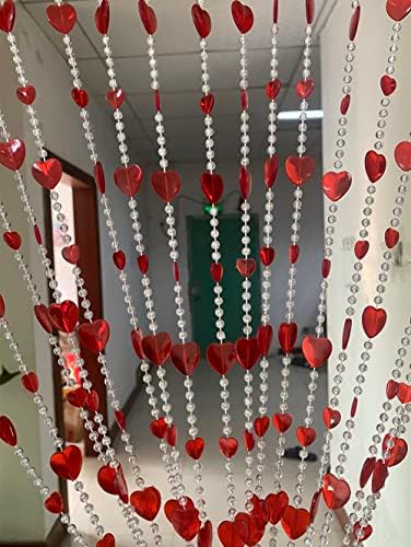 ZiDeTang Red Acrylic Beaded Heart Curtain