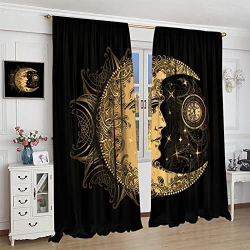 Focusbrite Sun Moon Abstract Curtain Set 2 Panels 42x45 Inches