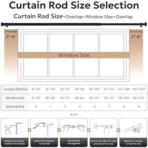 Zeerobee 1 Inch Brushed Gold Curtain Rod 32-120 Inch