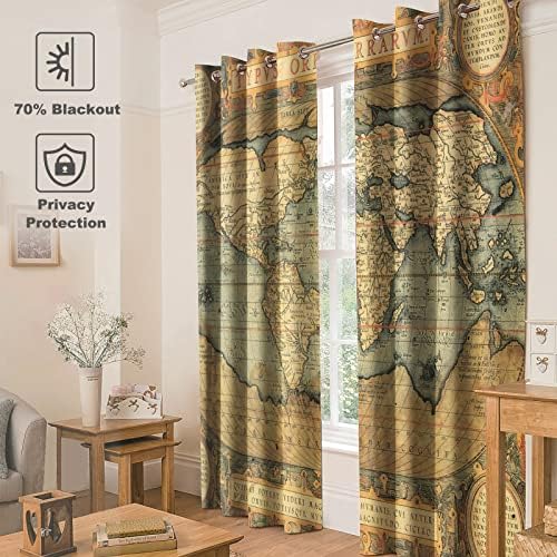 Jekeno World Map Curtains 2 Panel Set 52x84 Blackout Grommet Drapes