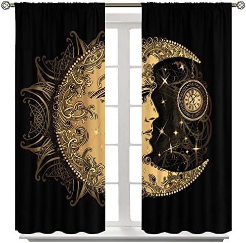Focusbrite Sun Moon Abstract Curtain Set 2 Panels 42x45 Inches