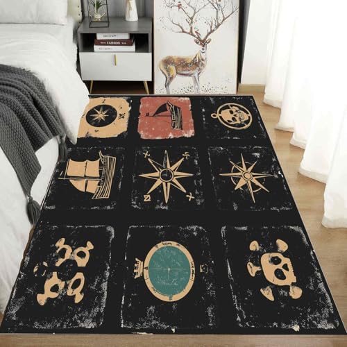 Cartoon Marine Telescope Washable Area Rug 5x6ft