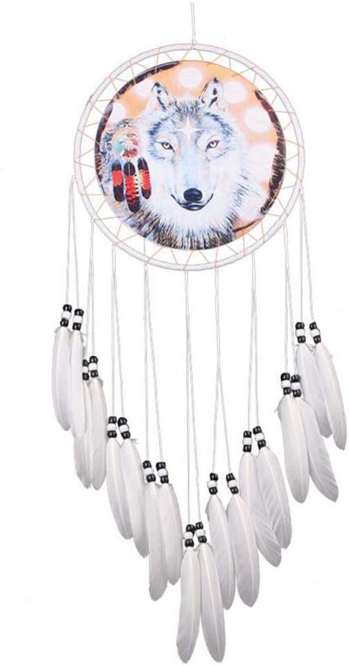Wolf Dream Catcher Handmade White Feather Decor
