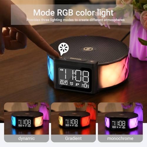 Wireless Charging Alarm Clock with RGB Nightlight and Speaker