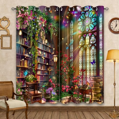 Fantasy Library Blackout Curtains 2 Panel Set