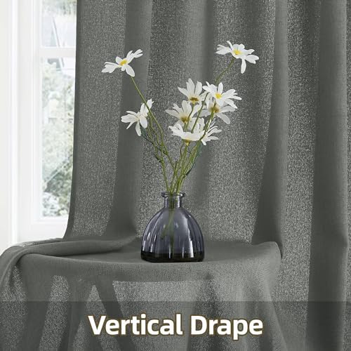 StangH Faux Linen Curtains 2 Panels Set Charcoal Grey 90 Inches Long