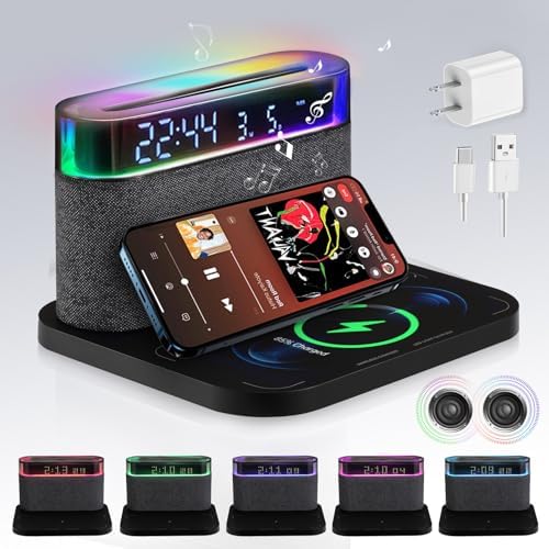 Bluetooth Alarm Clock with Wireless Charging and Night Light