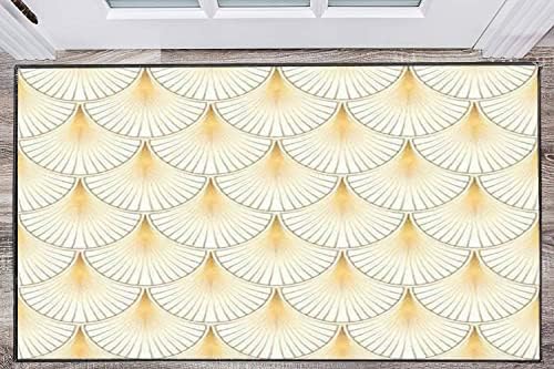 Modern 3D Art Deco Area Rug Seamless White Gold Shells Yoga Mat
