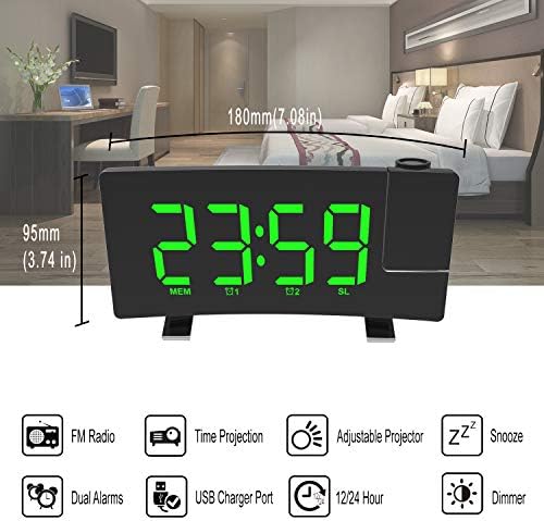 ThreeH Projection Alarm Clock with USB Charger and 2 Alarm Snooze Function