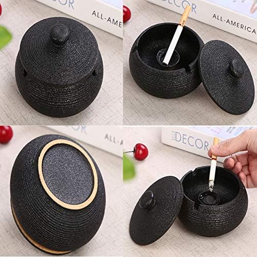 Ceramic Cigarette Ashtray with Lid - Black