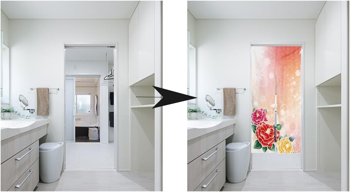 Noren Japanese Style Doorway Curtain with Camellia Print