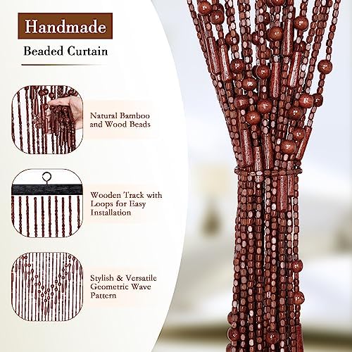 Handmade Bamboo Beaded Curtain - Boho Door Divider 75 x 355 Inches