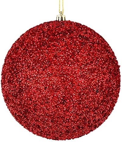Vickerman Red Beaded Ball Ornament 6 Pack